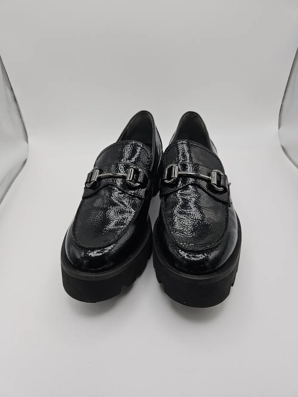 Franco Sarto Bergamot black patent lug sole loafers size 8.5M